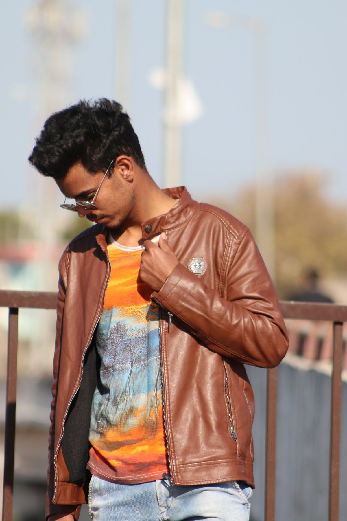 Taamba Leather Biker Jacket in Tan