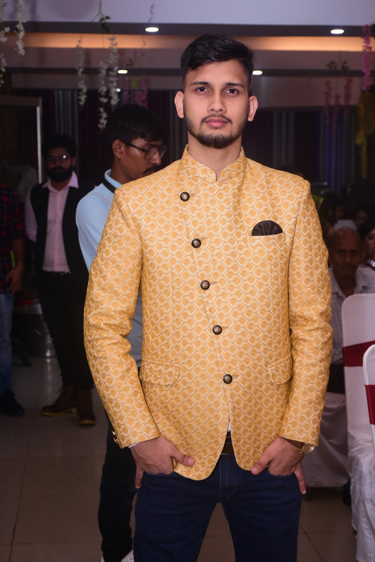 Sona Brocade Nehru Jacket in Mustard Gold