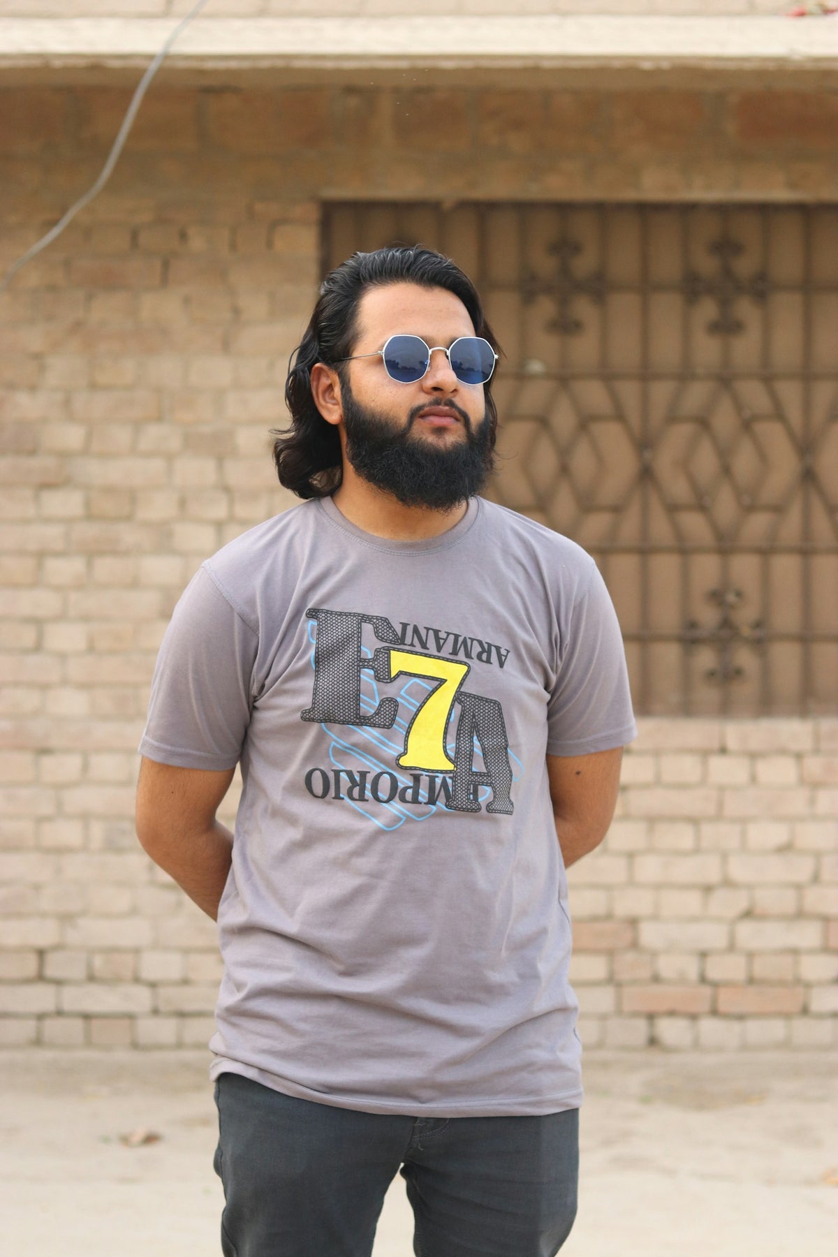 Number 7 Graphic Tee in Grey Melange
