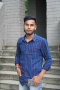Aasmaan Pinstripe Shirt in Royal Blue Stripe
