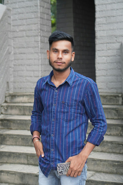Aasmaan Pinstripe Shirt in Royal Blue Stripe