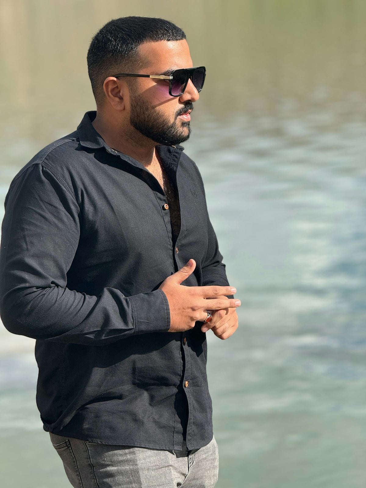 Kaala Satin-Finish Party Shirt in Black