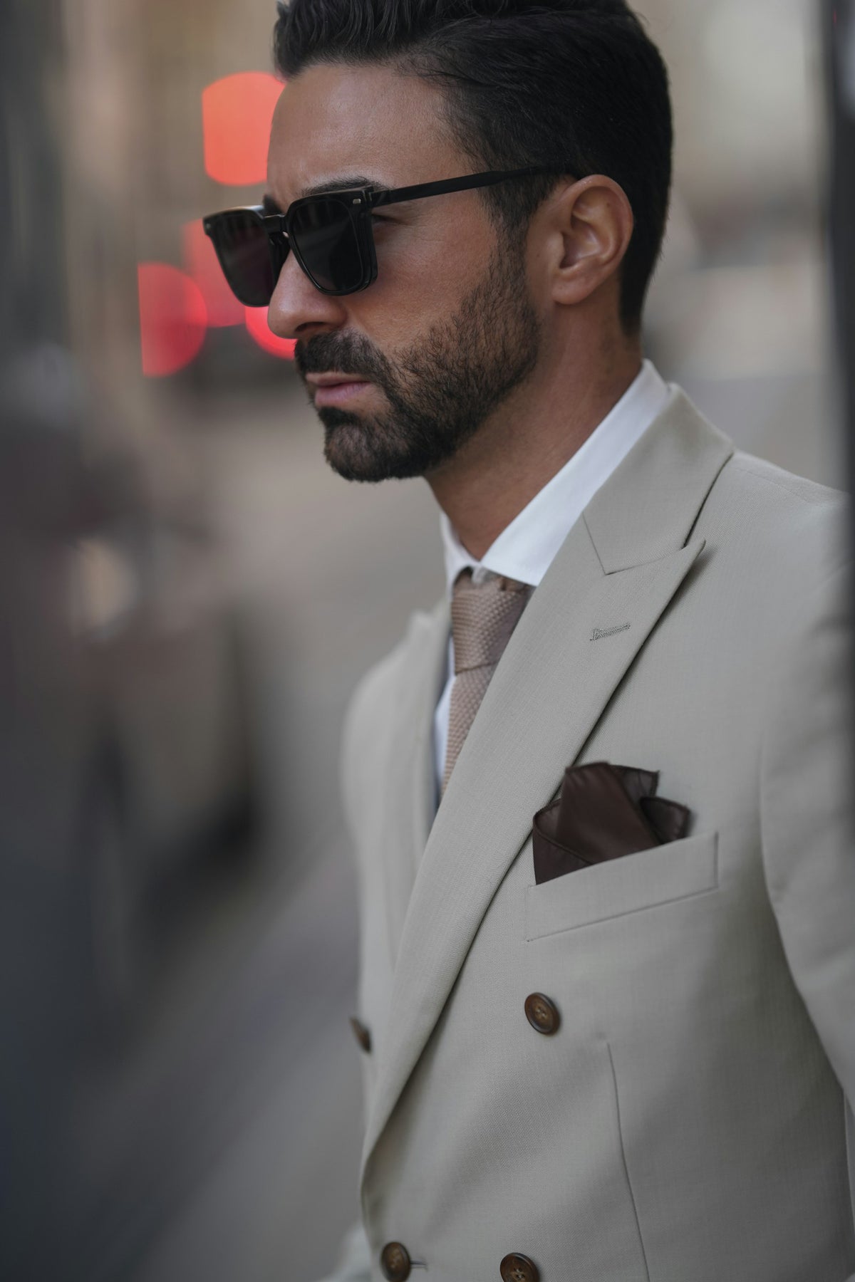 Stone Double-Breasted Suit in Stone