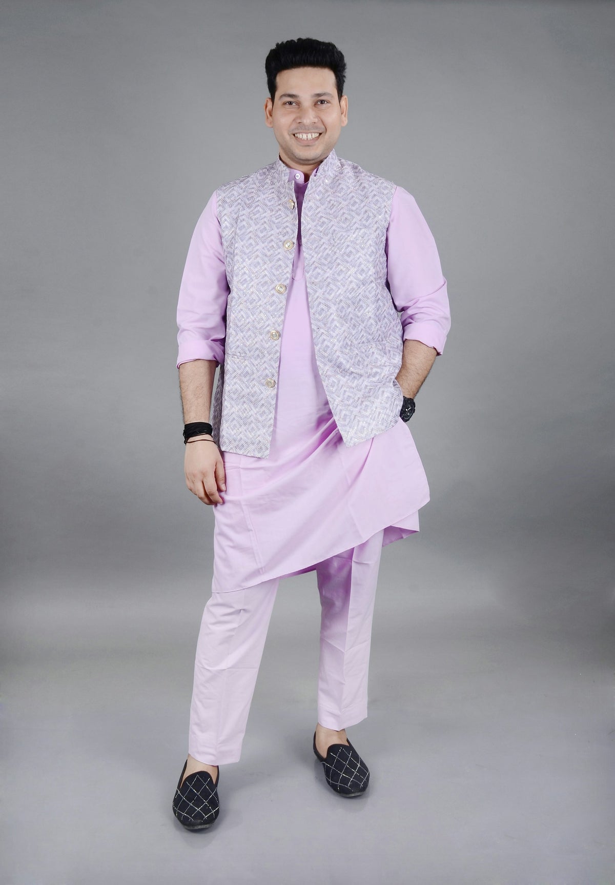 Lavender Kurta with Nehru Jacket in Lavender