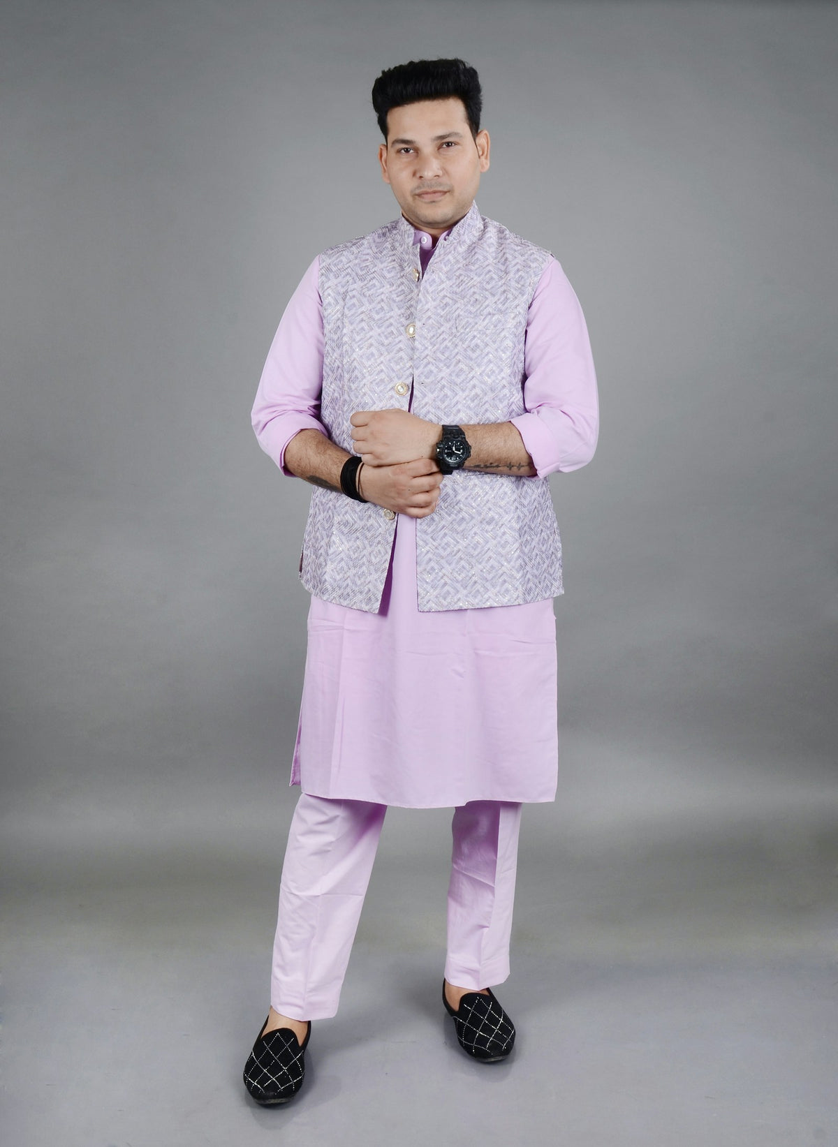 Lavender Kurta with Nehru Jacket — view 2